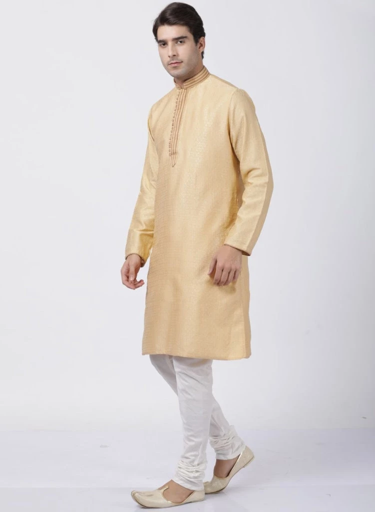 Vastramay Men's Beige Cotton Silk Blend Kurta And Pyjama Set 8 Vastramay Men's Beige Cotton Silk Blend Kurta And Pyjama Set