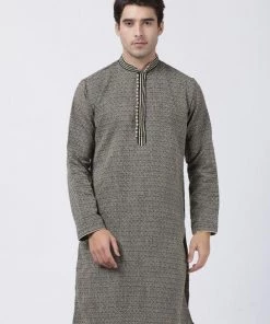VASTRAMAY Men's Black Silk Blend Kurta Buy 1 Get 1