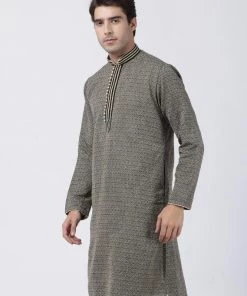 VASTRAMAY Men's Black Silk Blend Kurta Buy 1 Get 1