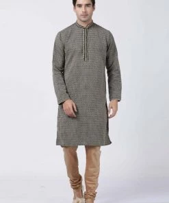 VASTRAMAY Men's Black Silk Blend Kurta Buy 1 Get 1