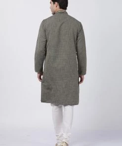 Vastramay Men's Black Cotton Silk Blend Kurta And Pyjama Set
