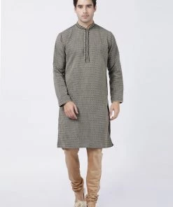 Vastramay Men's Black Cotton Silk Blend Kurta And Pyjama Set
