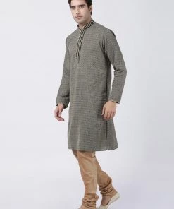 Vastramay Men's Black Cotton Silk Blend Kurta And Pyjama Set