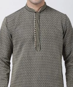 Vastramay Men's Black Cotton Silk Blend Kurta And Pyjama Set
