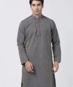VASTRAMAY Men's Navy Blue Silk Blend Kurta