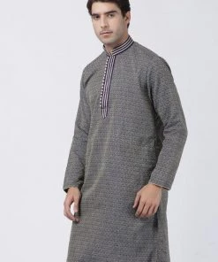 VASTRAMAY Men's Navy Blue Silk Blend Kurta