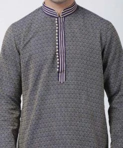 VASTRAMAY Men's Navy Blue Silk Blend Kurta