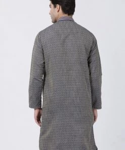 VASTRAMAY Men's Navy Blue Silk Blend Kurta