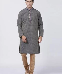 VASTRAMAY Men's Navy Blue Silk Blend Kurta