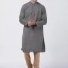 Vastramay Men's Dark Blue Cotton Silk Blend Kurta And Churidar Set