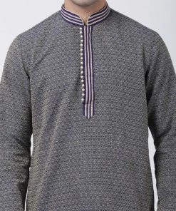 Vastramay Men's Dark Blue Cotton Silk Blend Kurta And Churidar Set