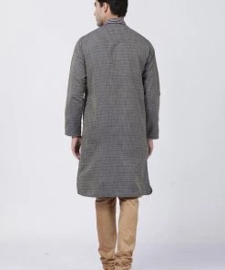 Vastramay Men's Dark Blue Cotton Silk Blend Kurta And Churidar Set Kurta Sets