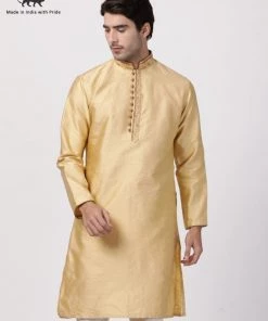 VASTRAMAY Men's Beige Silk Blend Kurta Buy 1 Get 1