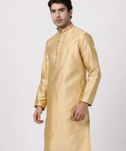 VASTRAMAY Men's Beige Silk Blend Kurta Buy 1 Get 1