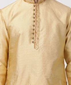 VASTRAMAY Men's Beige Silk Blend Kurta Buy 1 Get 1