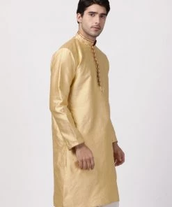 VASTRAMAY Men's Beige Silk Blend Kurta Buy 1 Get 1