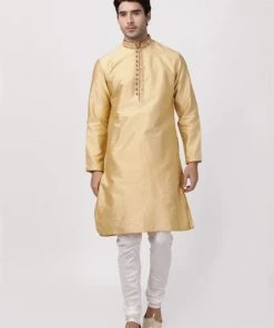 VASTRAMAY Men's Beige Silk Blend Kurta Buy 1 Get 1