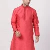 VASTRAMAY Men's Pink Cotton Silk Blend Kurta