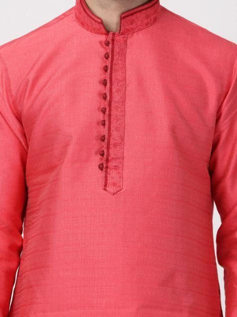 VASTRAMAY Men's Pink Cotton Silk Blend Kurta 5 VASTRAMAY Men's Pink Cotton Silk Blend Kurta
