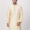 VASTRAMAY Men's Cream Cotton Silk Blend Kurta
