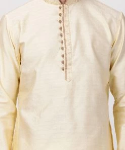 VASTRAMAY Men's Cream Cotton Silk Blend Kurta
