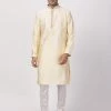 Vastramay Men's Cream Cotton Silk Blend Kurta And Churidar Set