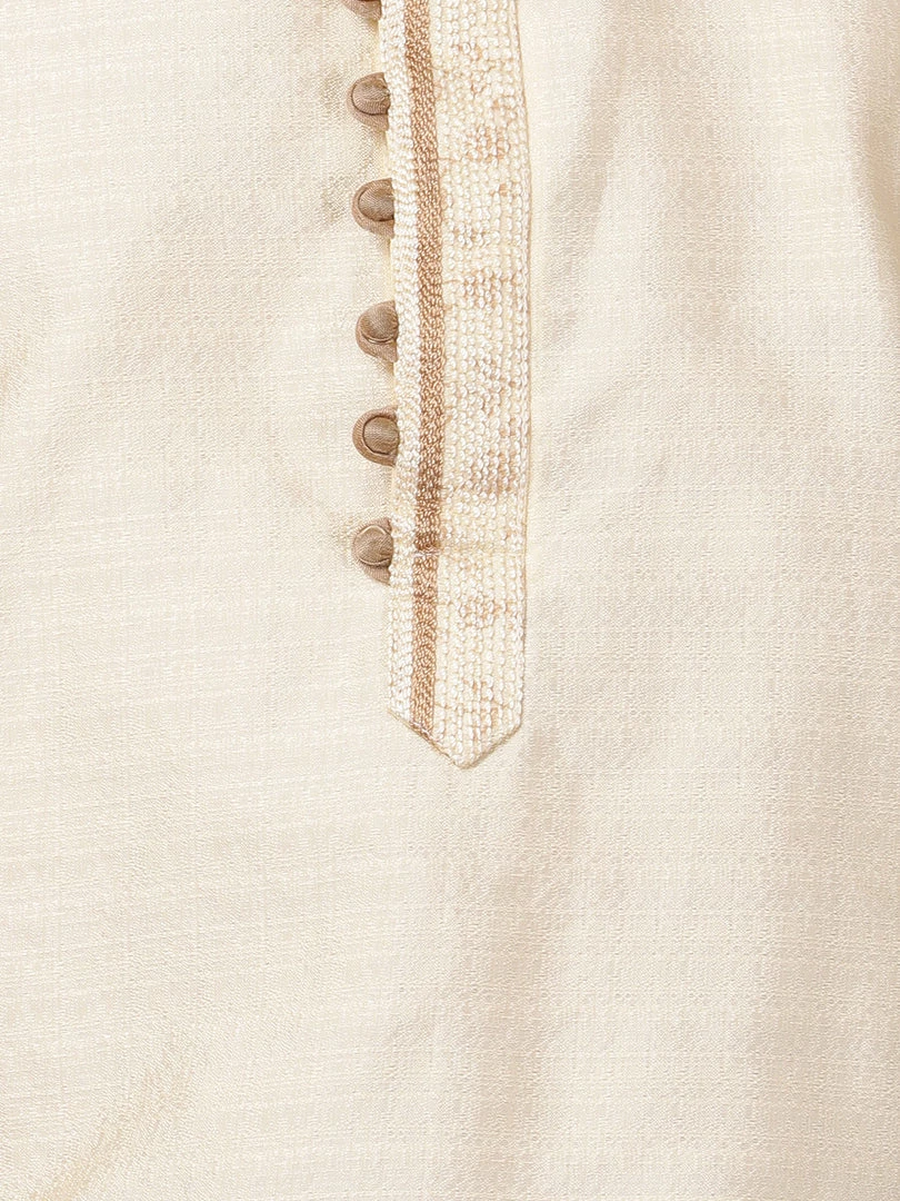 Vastramay Men's Cream Cotton Silk Blend Kurta And Churidar Set 5 Vastramay Men's Cream Cotton Silk Blend Kurta And Churidar Set