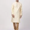 VASTRAMAY Men's Cream Cotton Silk Blend Kurta And Churidar Set Kurta Sets