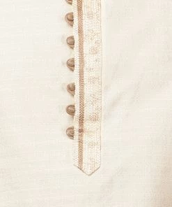 VASTRAMAY Men's Cream Cotton Silk Blend Kurta And Churidar Set Kurta Sets