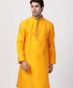 VASTRAMAY Men's Orange Cotton Silk Blend Kurta Buy 1 Get 1