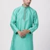 Buy 1 Get 1 VASTRAMAY Men's Green Cotton Silk Blend Kurta