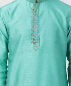 Buy 1 Get 1 VASTRAMAY Men's Green Cotton Silk Blend Kurta