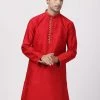 VASTRAMAY Men's Red Cotton Silk Blend Kurta Buy 1 Get 1