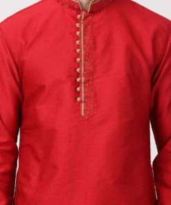 VASTRAMAY Men's Red Cotton Silk Blend Kurta Buy 1 Get 1
