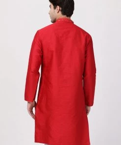 VASTRAMAY Men's Red Cotton Silk Blend Kurta Buy 1 Get 1