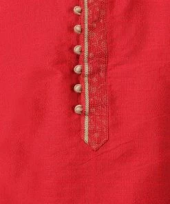 Vastramay Buy 1 Get 1 Men's Red Cotton Silk Blend Kurta And Churidar Set