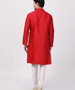 Vastramay Buy 1 Get 1 Men's Red Cotton Silk Blend Kurta And Churidar Set
