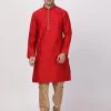 Vastramay Men's Red Cotton Silk Blend Kurta And Churidar Set Buy 1 Get 1