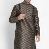 VASTRAMAY Men's Black Cotton Silk Blend Kurta