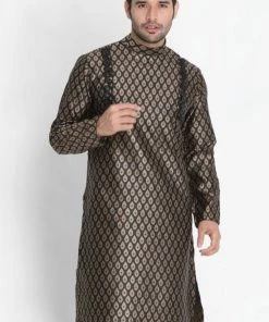 VASTRAMAY Men's Black Cotton Silk Blend Kurta