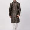 Vastramay Men's Black Cotton Silk Blend Kurta And Churidar Set