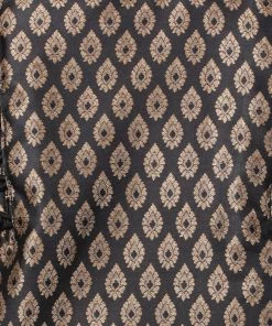 Vastramay Men's Black Cotton Silk Blend Kurta And Churidar Set