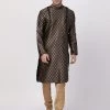 Vastramay Men's Black Cotton Silk Blend Kurta And Churidar Set