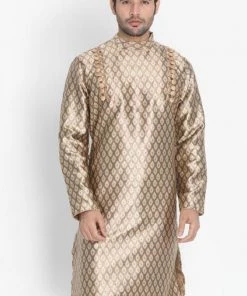 VASTRAMAY Men's Gold Cotton Silk Blend Kurta
