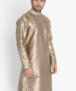 VASTRAMAY Men's Gold Cotton Silk Blend Kurta
