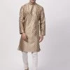 Vastramay Men's Gold Cotton Silk Blend Kurta And Churidar Set 1 Vastramay Men's Gold Cotton Silk Blend Kurta And Churidar Set
