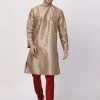 Vastramay Men's Gold Cotton Silk Blend Kurta And Churidar Set 2 Vastramay Men's Gold Cotton Silk Blend Kurta And Churidar Set