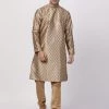 Vastramay Men's Gold Cotton Silk Blend Kurta And Churidar Set
