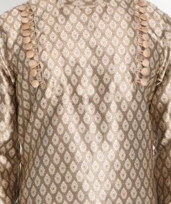 Vastramay Men's Gold Cotton Silk Blend Kurta And Churidar Set