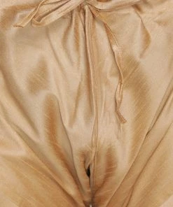 Vastramay Men's Gold Cotton Silk Blend Kurta And Churidar Set